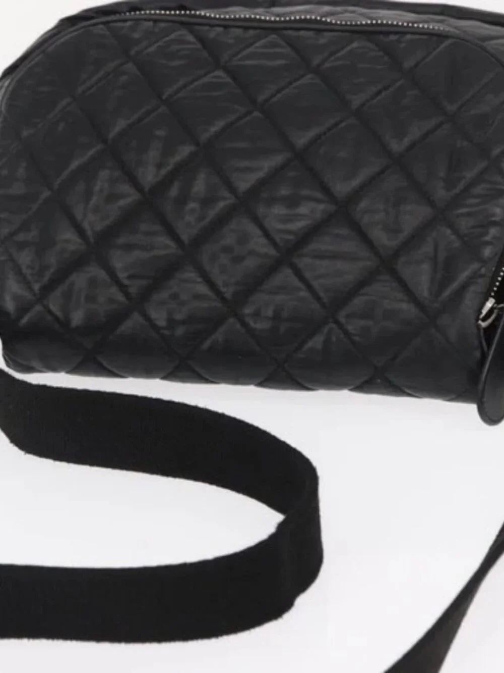 CHANEL Matelasse Shoulder Bag Nylon Black Silver CC Auth bs32463